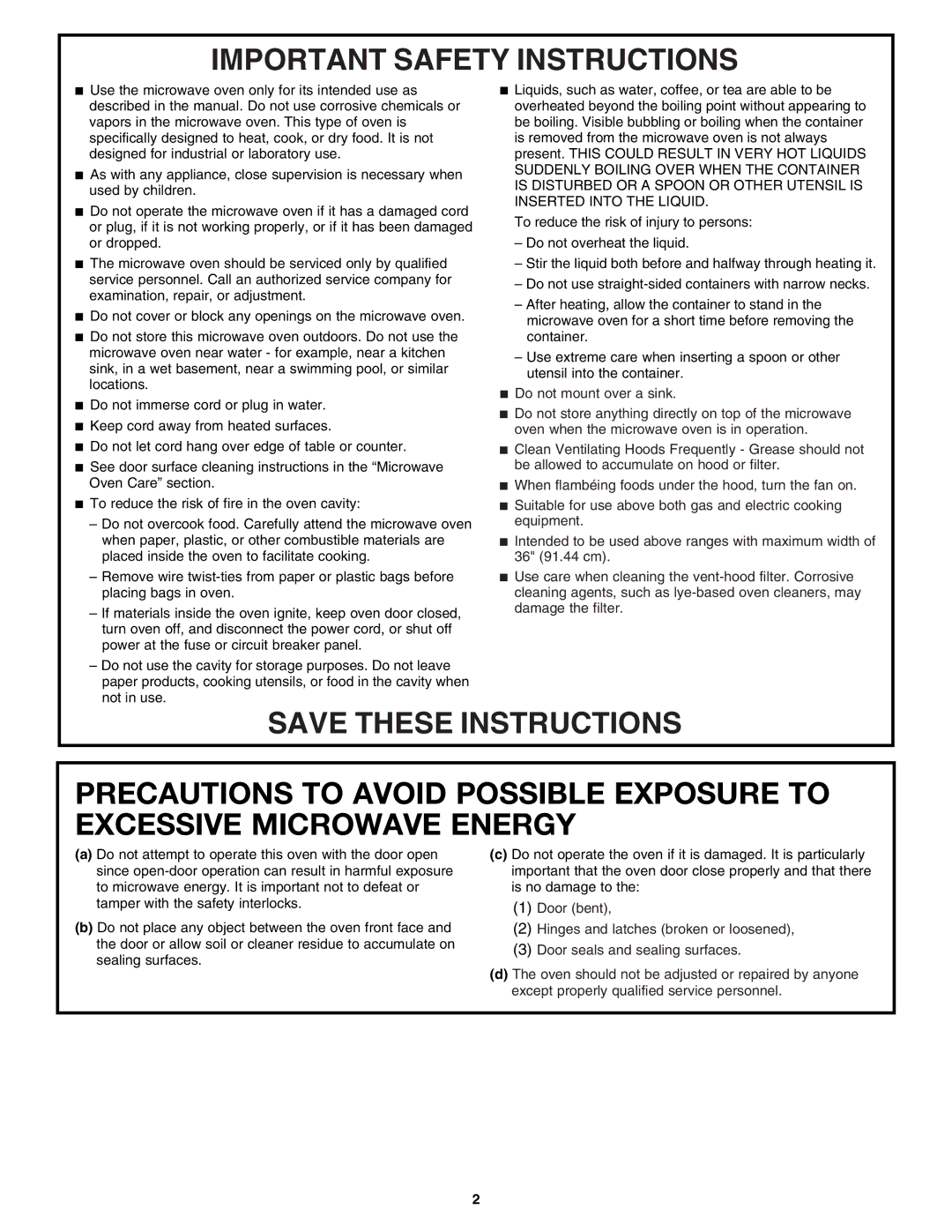 Whirlpool WMH31017AS, WMH31017AD, WMH31017AW, WMH31017AB, W10545082A Important Safety Instructions 