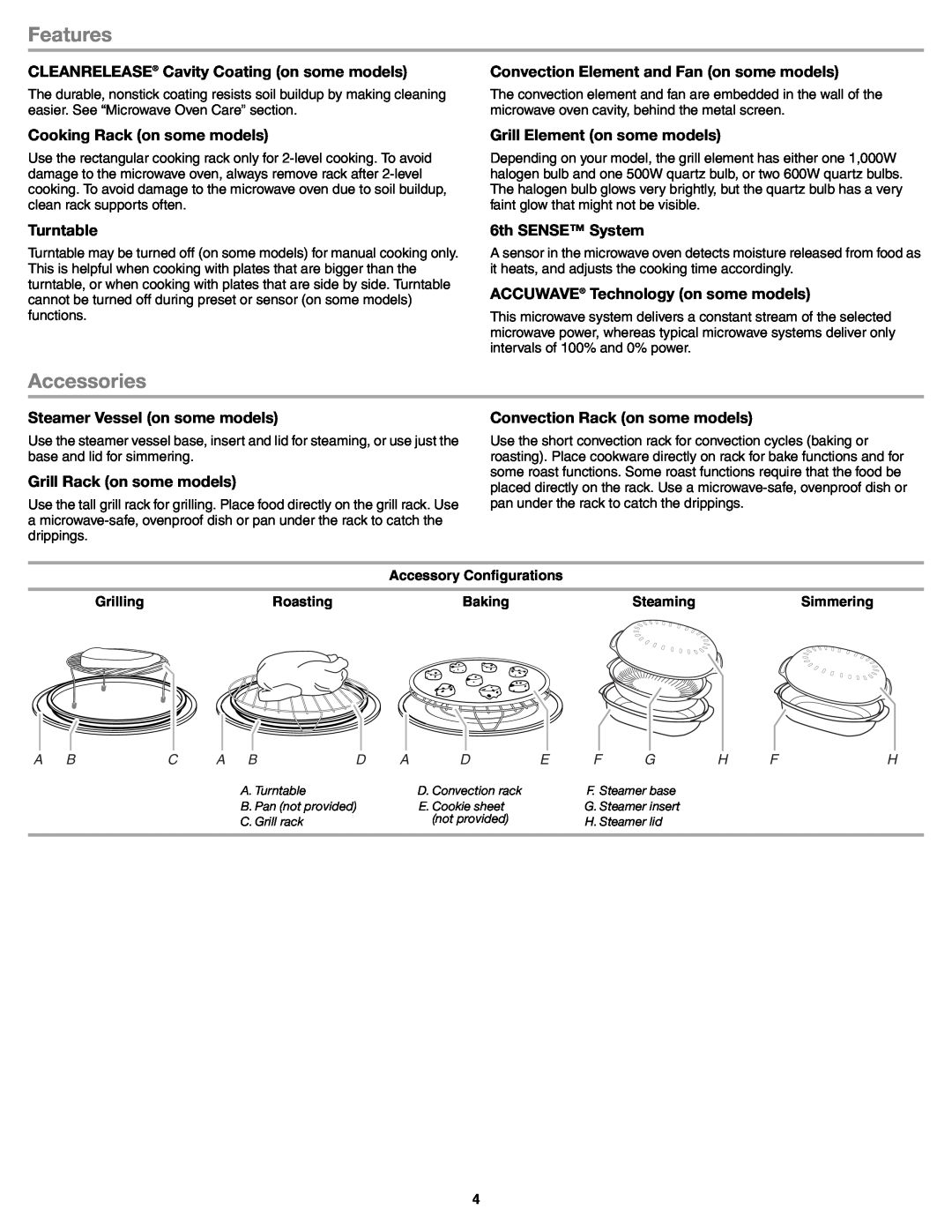 Whirlpool WMH75520AB, WMH75520AW, WMH75520AS, W10545086A important safety instructions Features, Accessories 