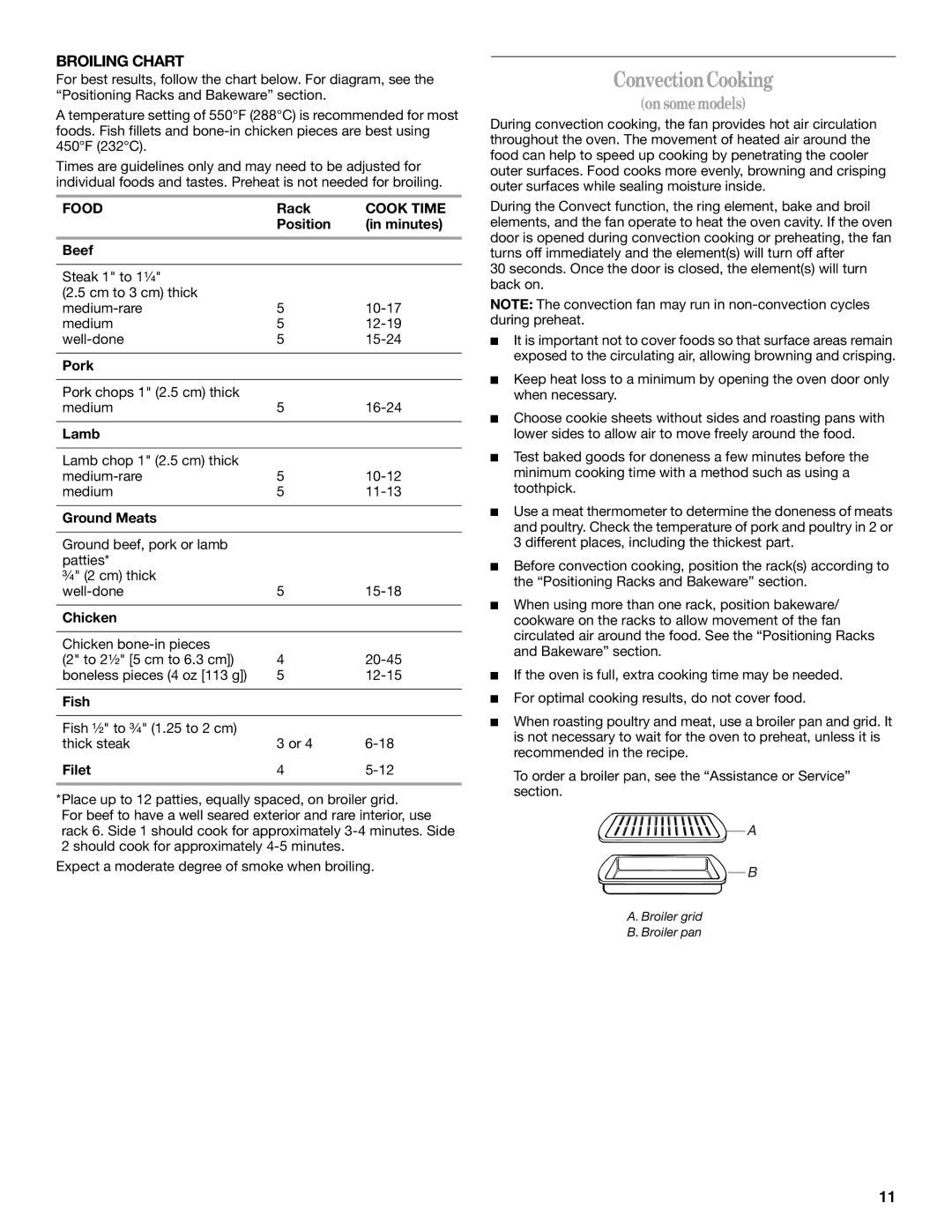 Whirlpool WOC54EC7AB, WOC54EC0AW, WOC54EC0AS, WOC54EC7AS, KEMS309BSS manual Convection Cooking, Food, Cook Time 