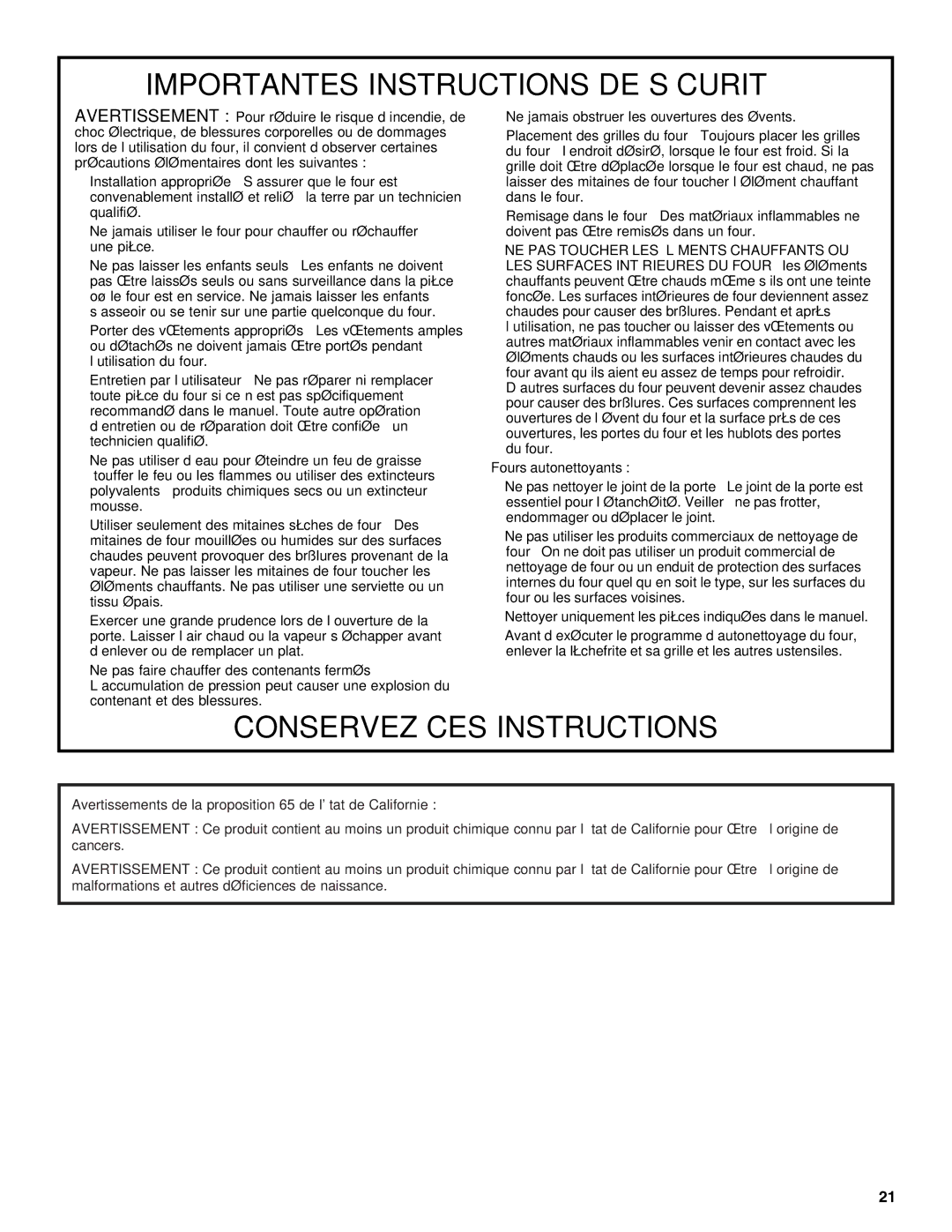 Whirlpool WOC54EC7AB, WOC54EC0AW, WOC54EC0AS, WOC54EC7AS, KEMS309BSS manual Importantes Instructions DE Sécurité 