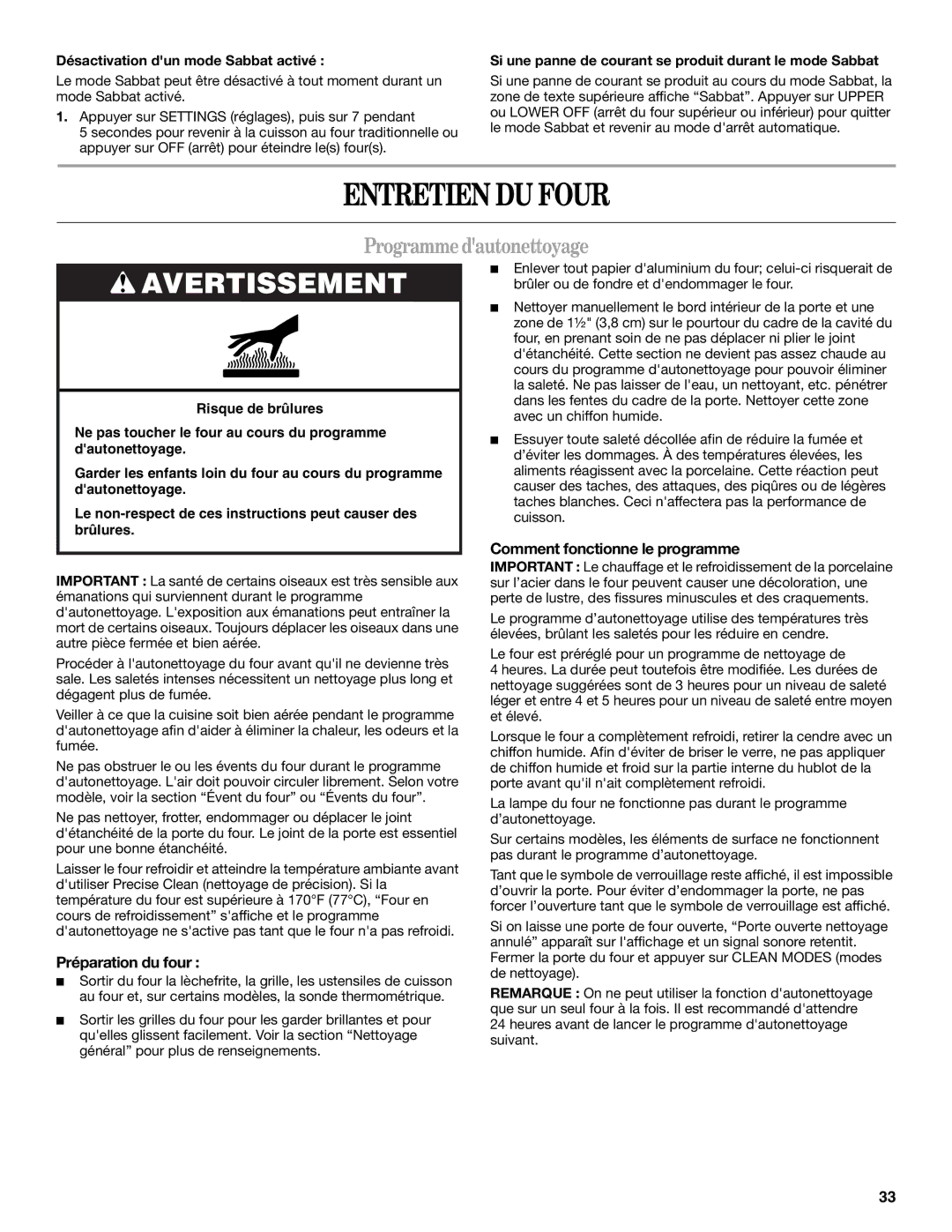 Whirlpool WOC54EC7AS Entretien DU Four, Programme dautonettoyage, Préparation du four, Comment fonctionne le programme 