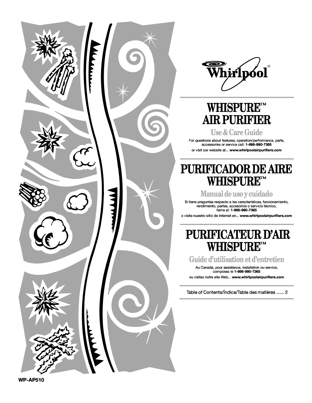 Whirlpool manual WP-AP510, Whispure Air Purifier, Purificador De Aire Whispure, Purificateur D’Air, Use & Care Guide 