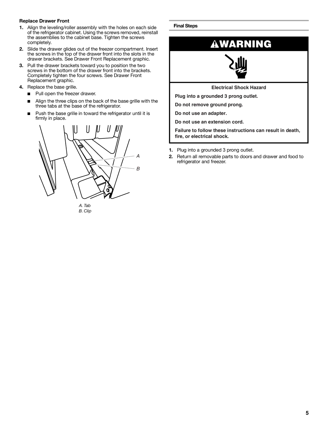 Whirlpool WRF560SEYW, WRF560SMYW, WRF560SMYM, WRF560SEYB, WRF560SEYM installation instructions Replace Drawer Front 