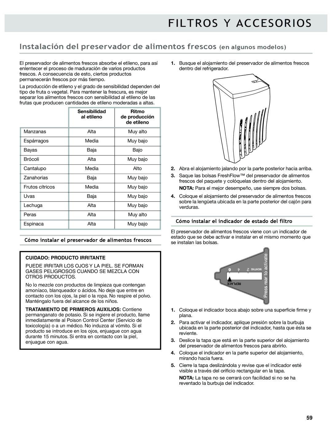 Whirlpool WRF989SDAF, WRF736SDAB, WRF989SDAM, WRF989SDAH, WRF736SDAM manual Cómo instalar el preservador de alimentos frescos 