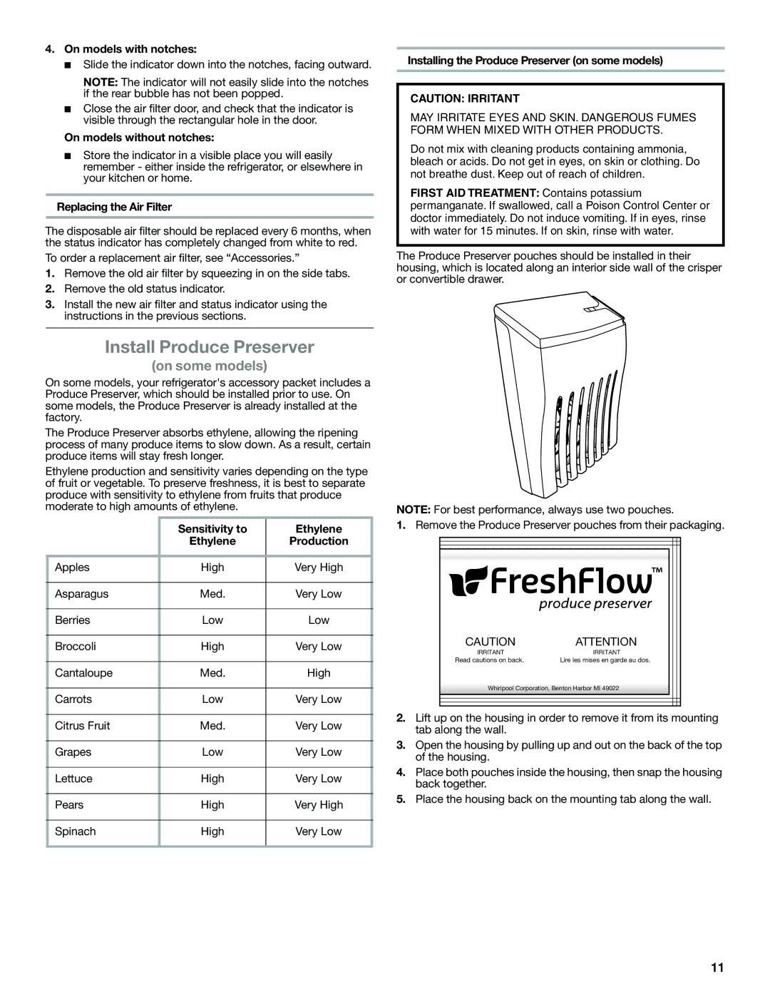 Whirlpool WRS950SIAE installation instructions Install Produce Preserver 