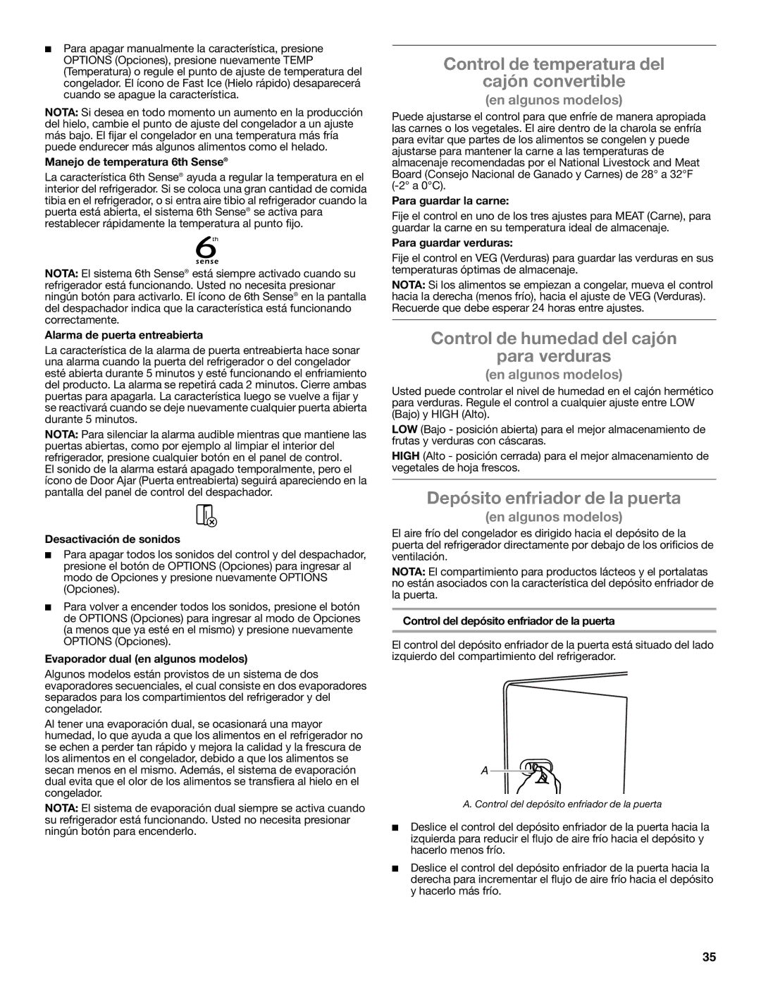 Whirlpool WRS950SIAE Control de temperatura del Cajón convertible, Control de humedad del cajón Para verduras 