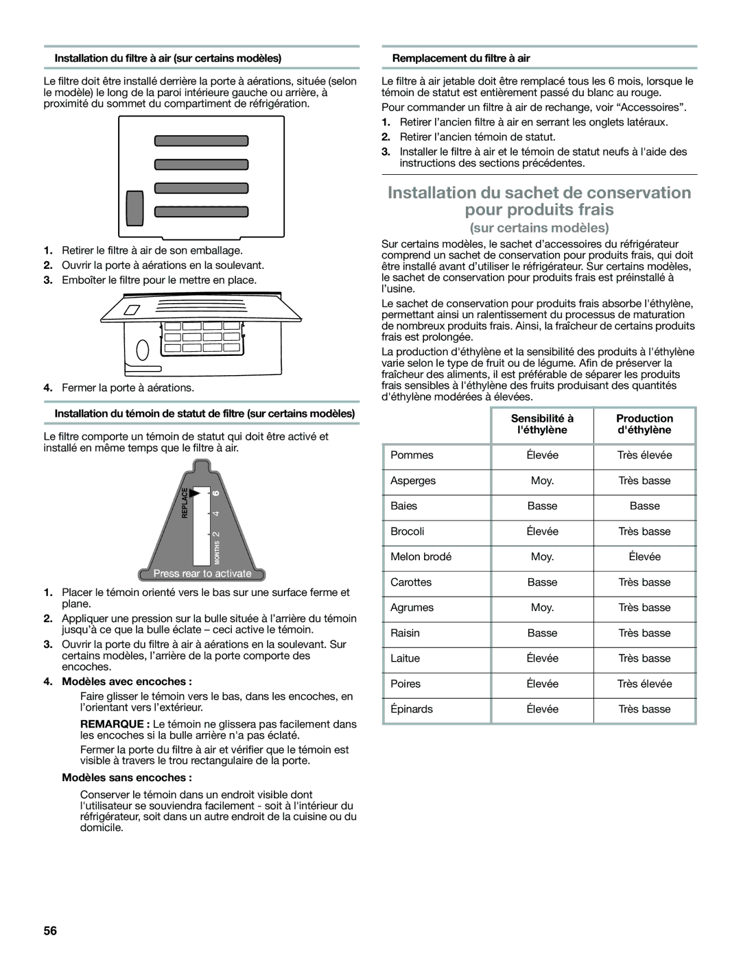 Whirlpool WRS950SIAE installation instructions Installation du sachet de conservation Pour produits frais 