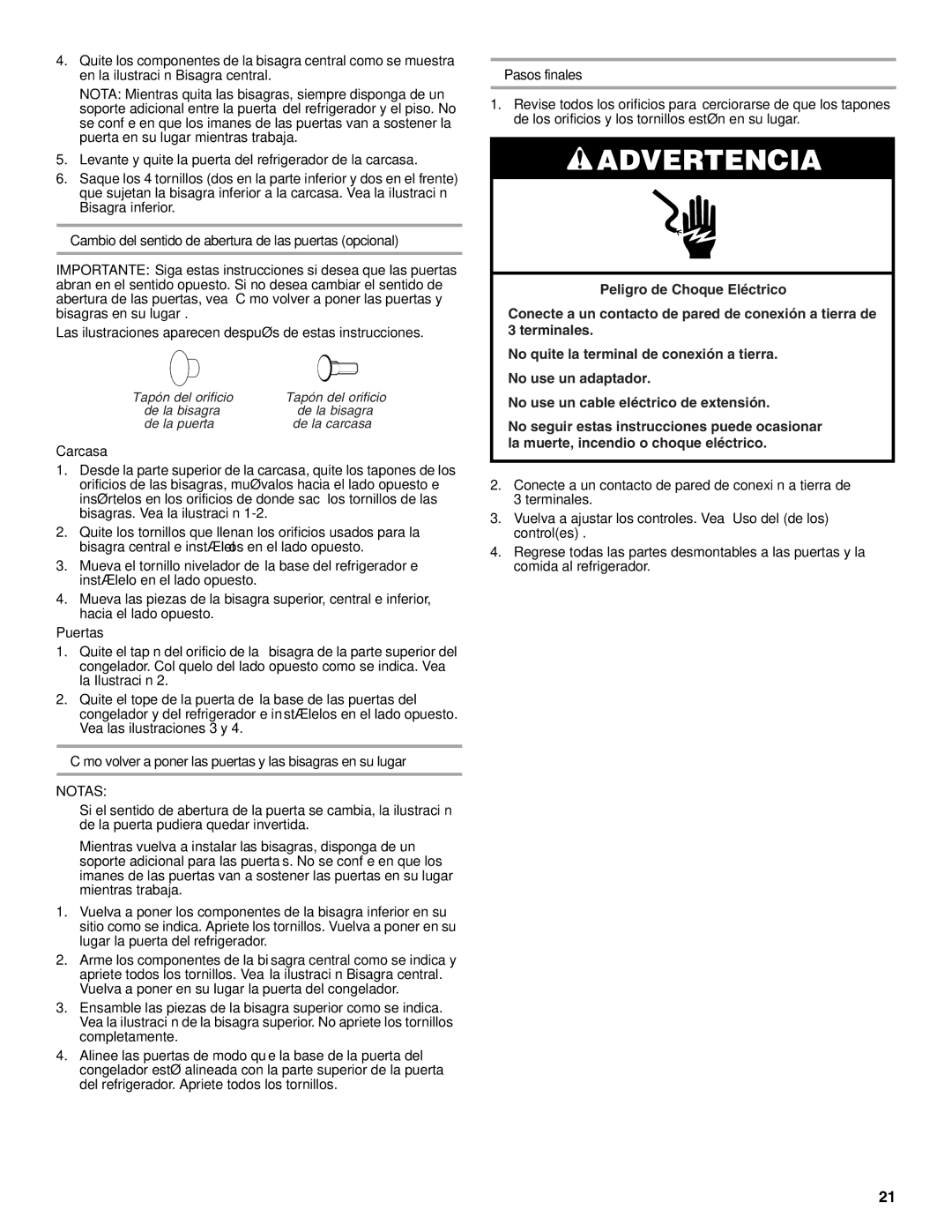 Whirlpool WRT111SFAF installation instructions Notas 