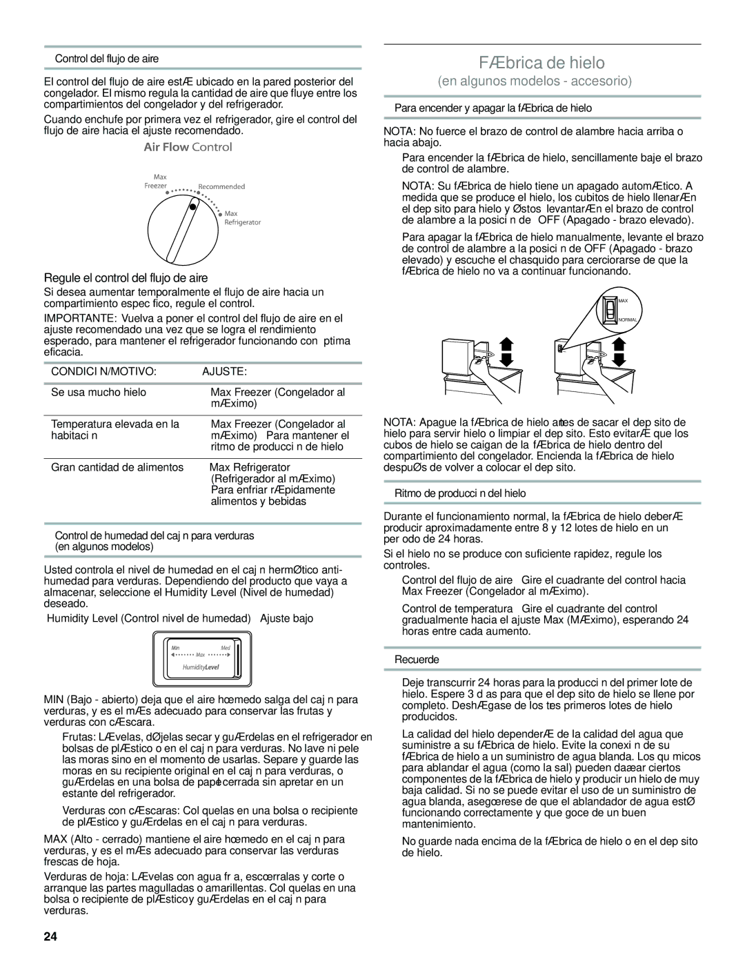 Whirlpool WRT111SFAF Fábrica de hielo, En algunos modelos accesorio, Regule el control del flujo de aire 