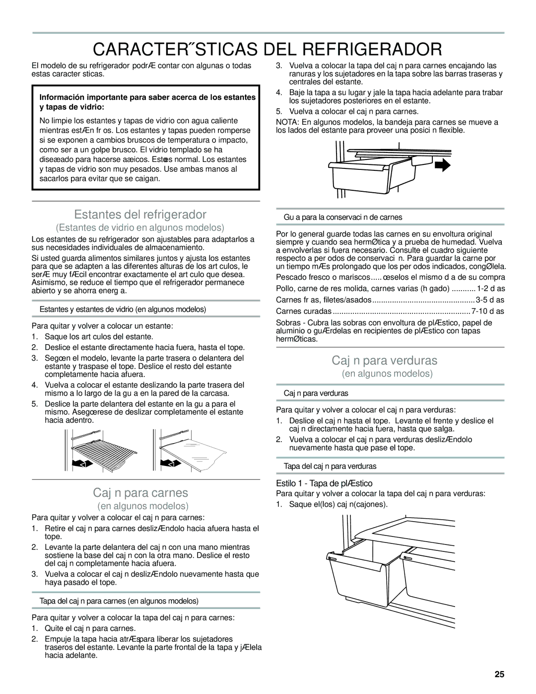 Whirlpool WRT111SFAF Características DEL Refrigerador, Estantes del refrigerador, Cajón para carnes, Cajón para verduras 