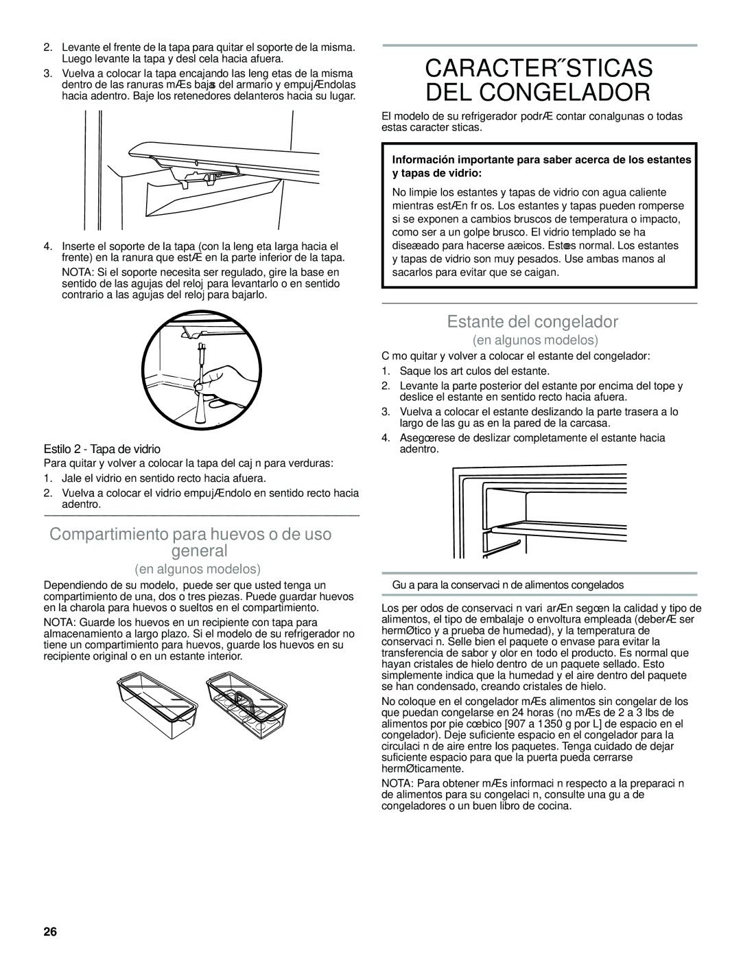 Whirlpool WRT111SFAF Características DEL Congelador, Compartimiento para huevos o de uso General, Estante del congelador 