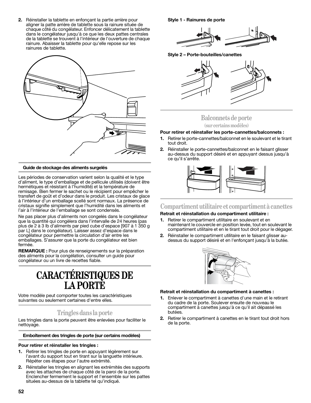 Whirlpool WRT138TFYB LA Porte, Tringles dans la porte, Balconnets de porte, Compartimentutilitaireetcompartimentàcanettes 