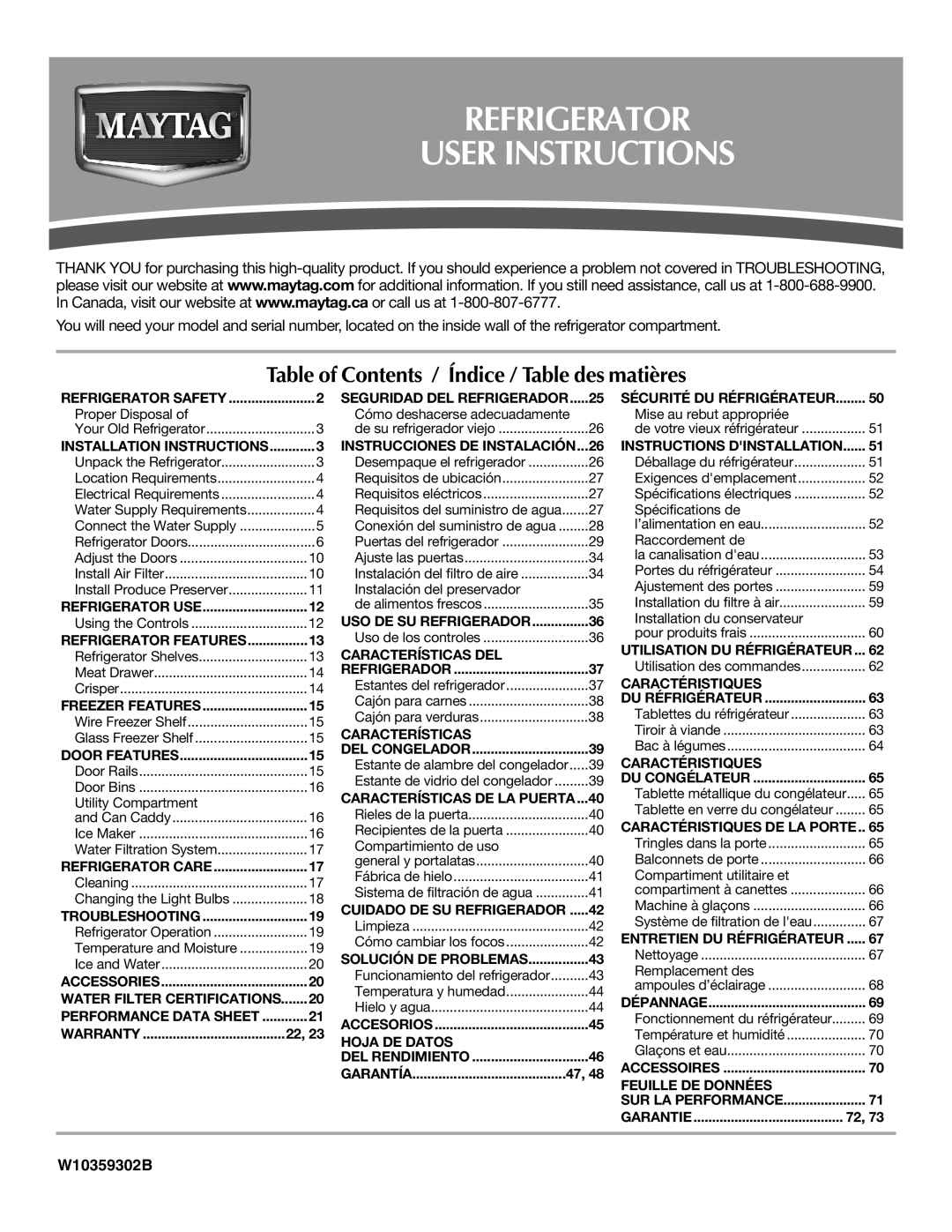 Whirlpool WRT1L1TZYS installation instructions Refrigerator User Instructions 