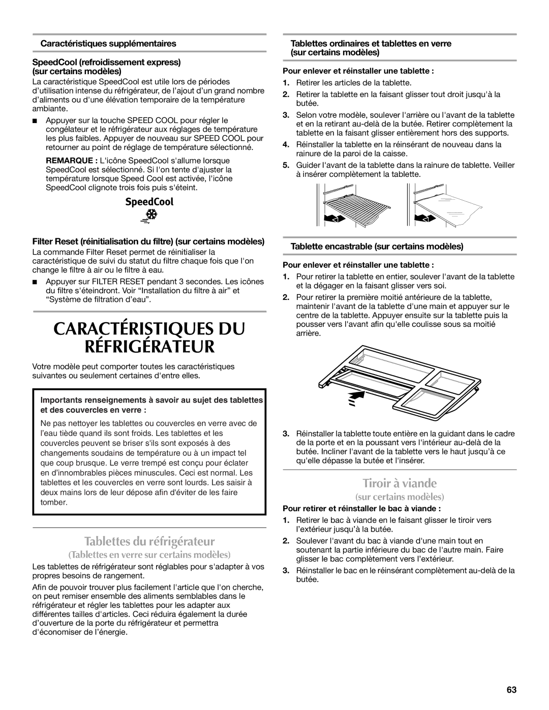 Whirlpool WRT1L1TZYS Caractéristiques DU Réfrigérateur, Tablettes du réfrigérateur, Tiroir à viande 