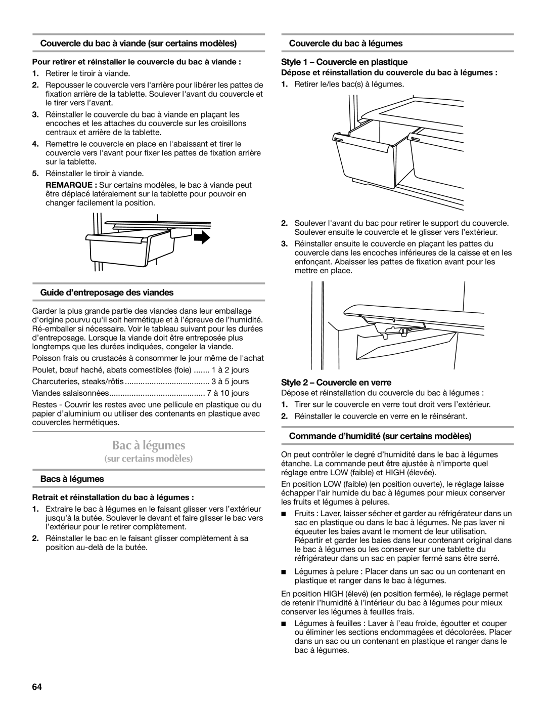 Whirlpool WRT1L1TZYS installation instructions Bac à légumes 