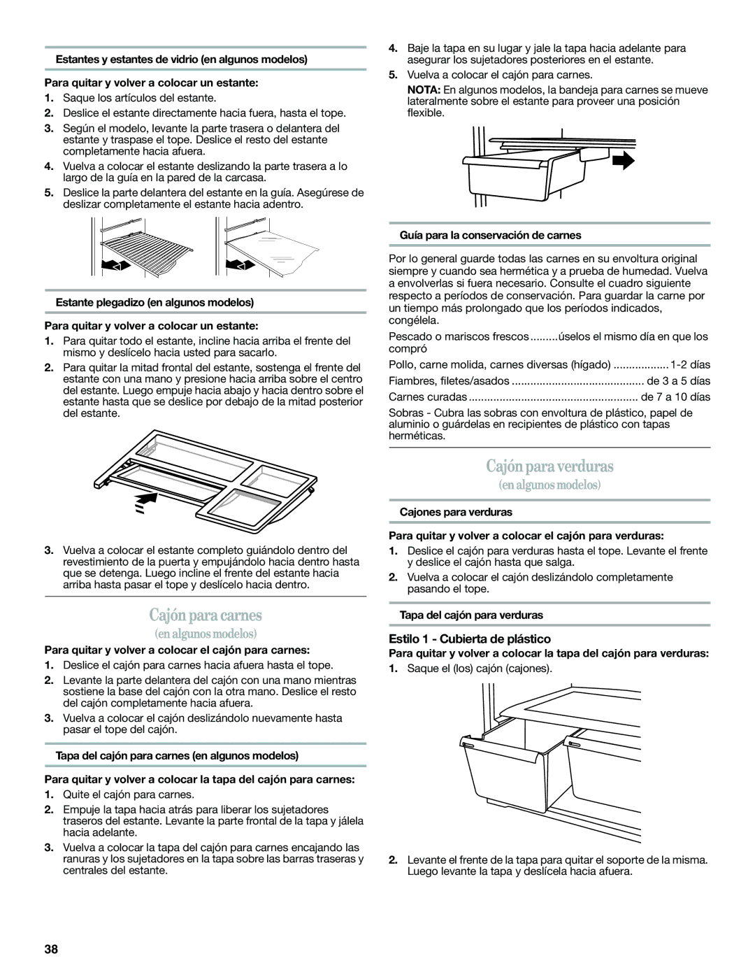 Whirlpool WRT771RWYB, WRT771RWYW, WRT771RWYM Cajón para carnes, Cajónpara verduras, Estilo 1 Cubierta de plástico 