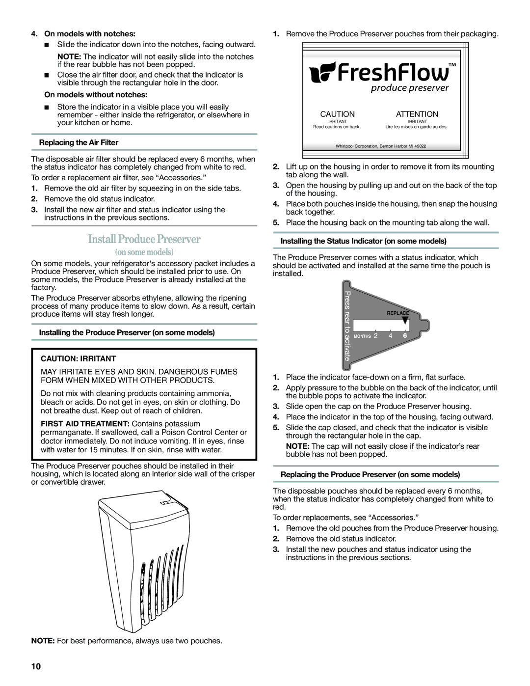 Whirlpool WSF26C2EXF, WSF26C2EXW, WSF26C2EXB installation instructions Install Produce Preserver 