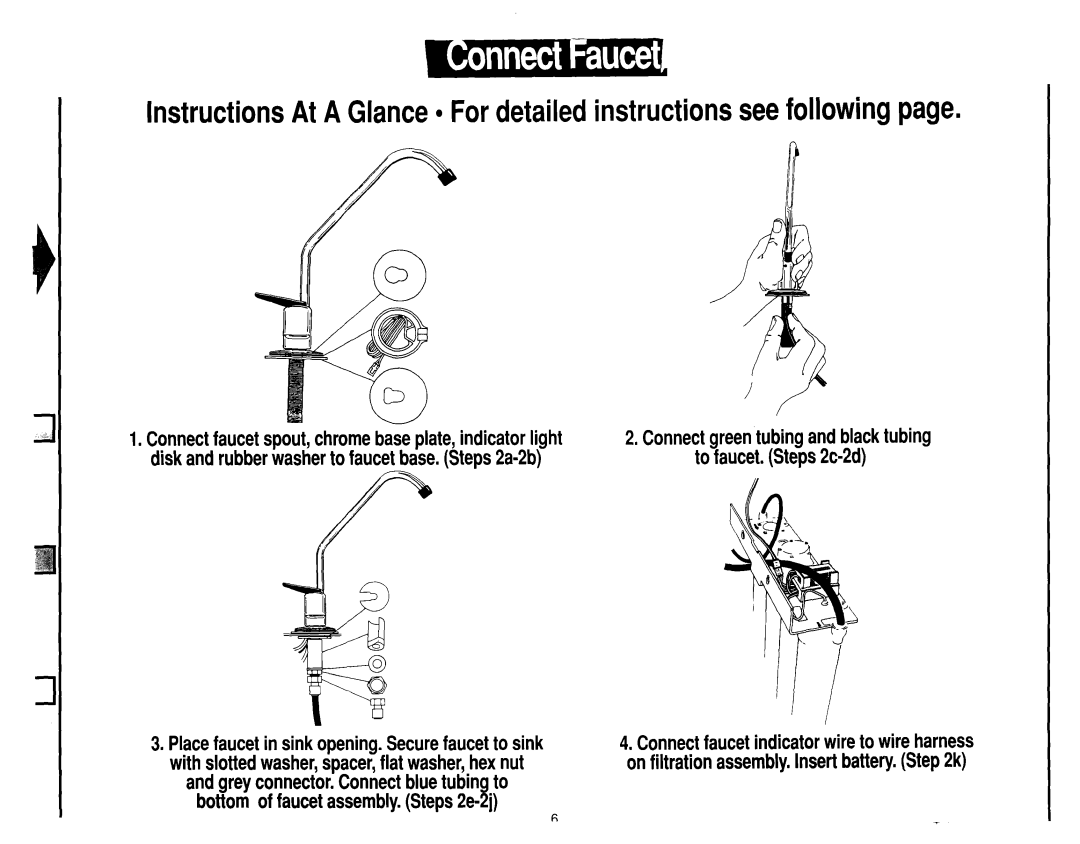 Whirlpool WSR413YW0 manual Connectfaucetspout,chromebaseplate,indicatorlight, Bottom of faucetassemblySteps.2e-si 