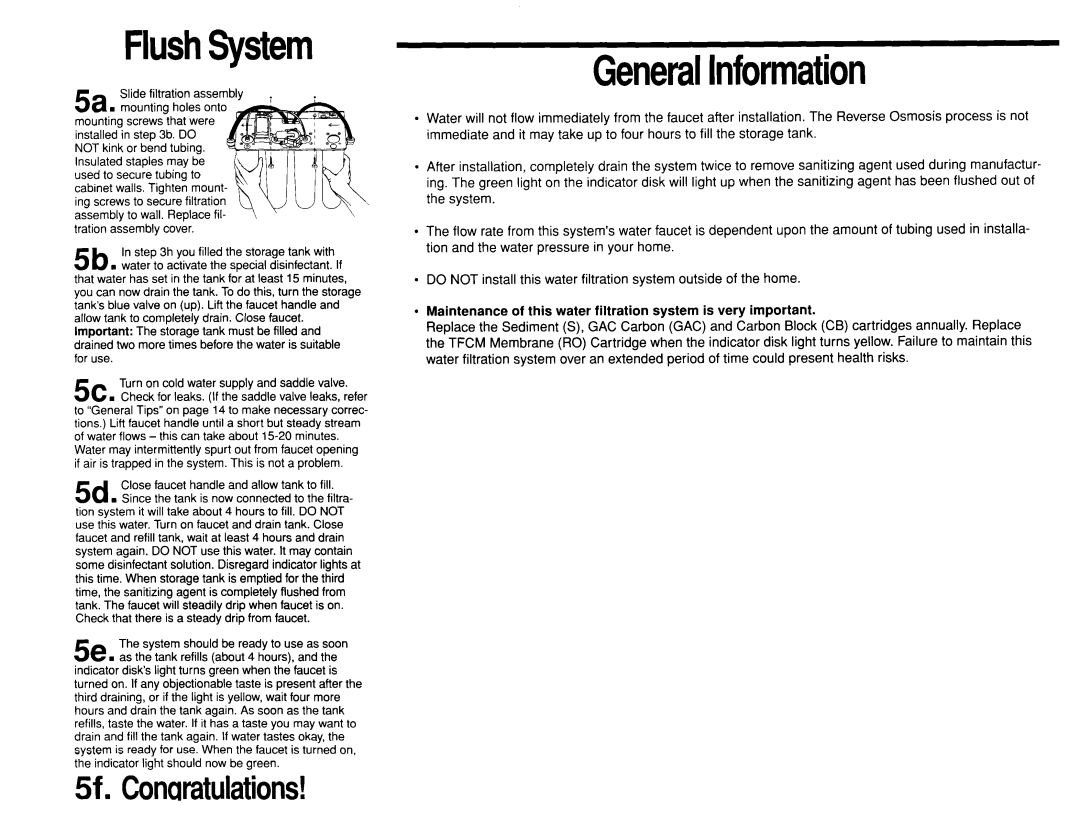 Whirlpool WSR413YW0 manual FlushSystem, GeneralInformation, 5f. Conuratulations 