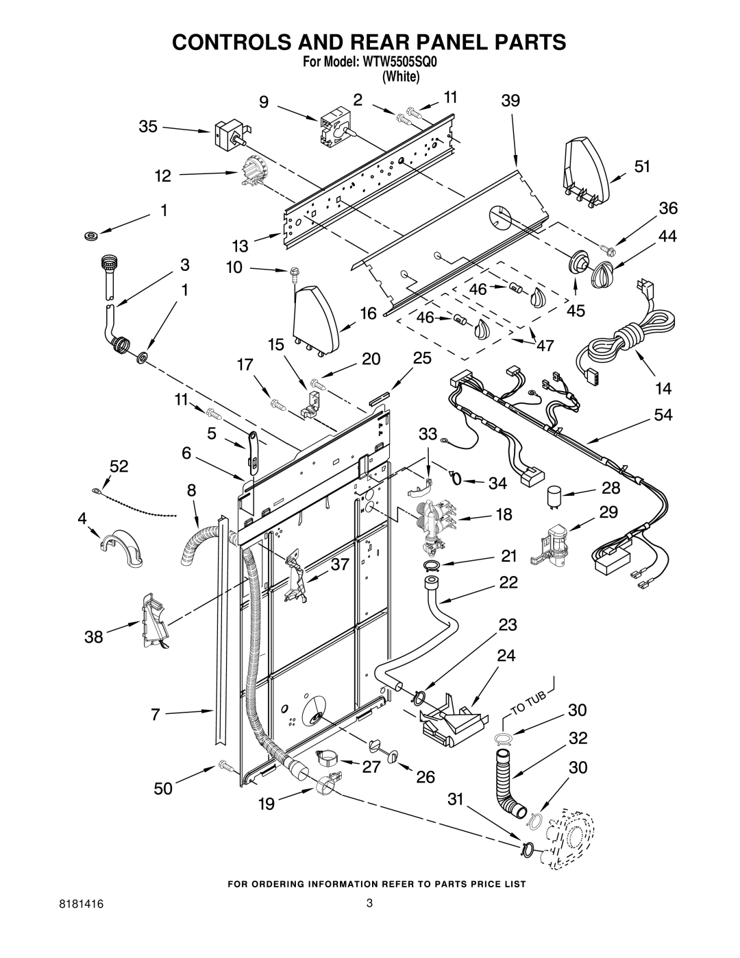 Whirlpool WTW5505SQ0 manual Controls and Rear Panel Parts 