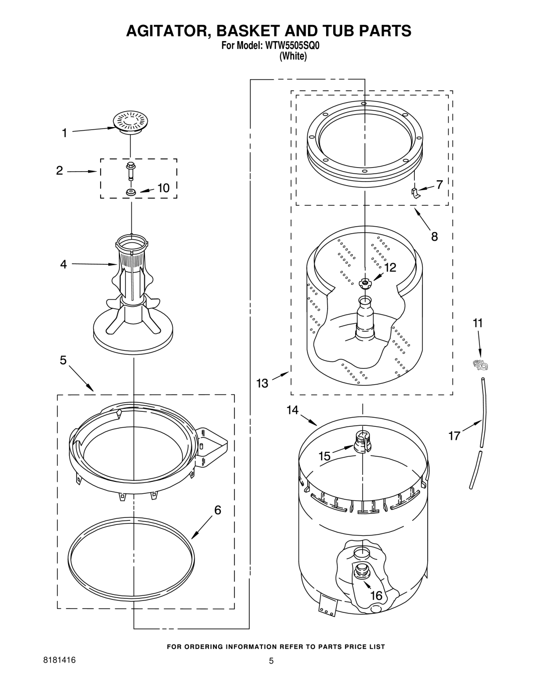 Whirlpool WTW5505SQ0 manual AGITATOR, Basket and TUB Parts 