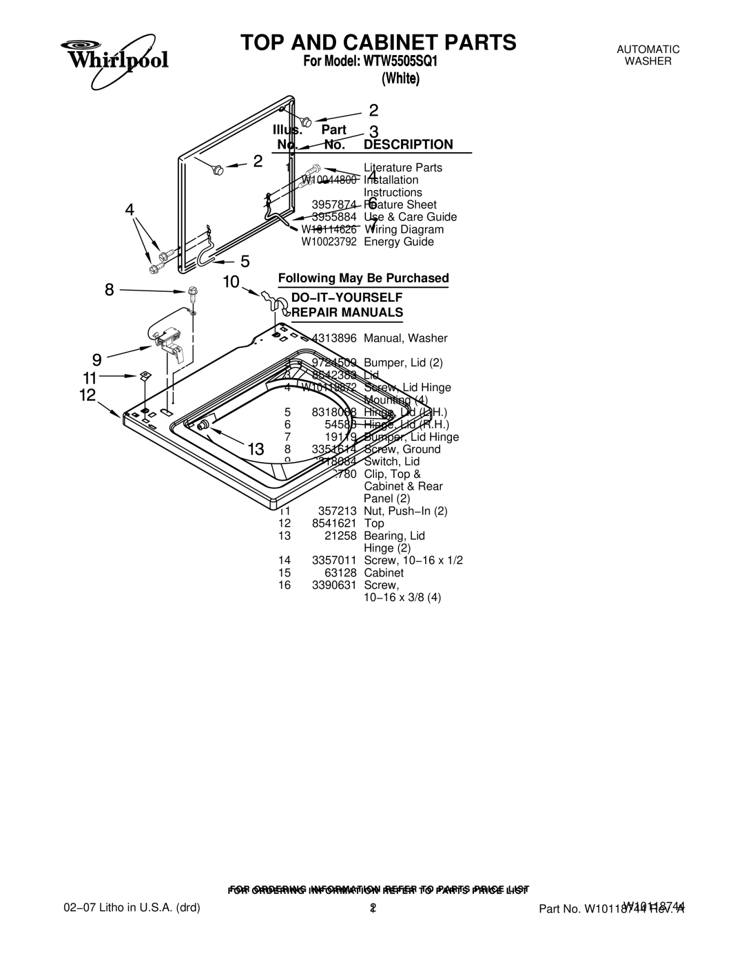 Whirlpool WTW5505SQ1 manual DO−IT−YOURSELF Repair Manuals 