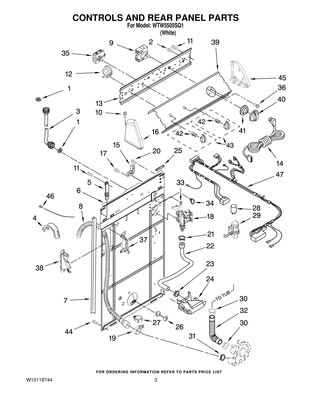 Whirlpool WTW5505SQ1 manual Controls and Rear Panel Parts 