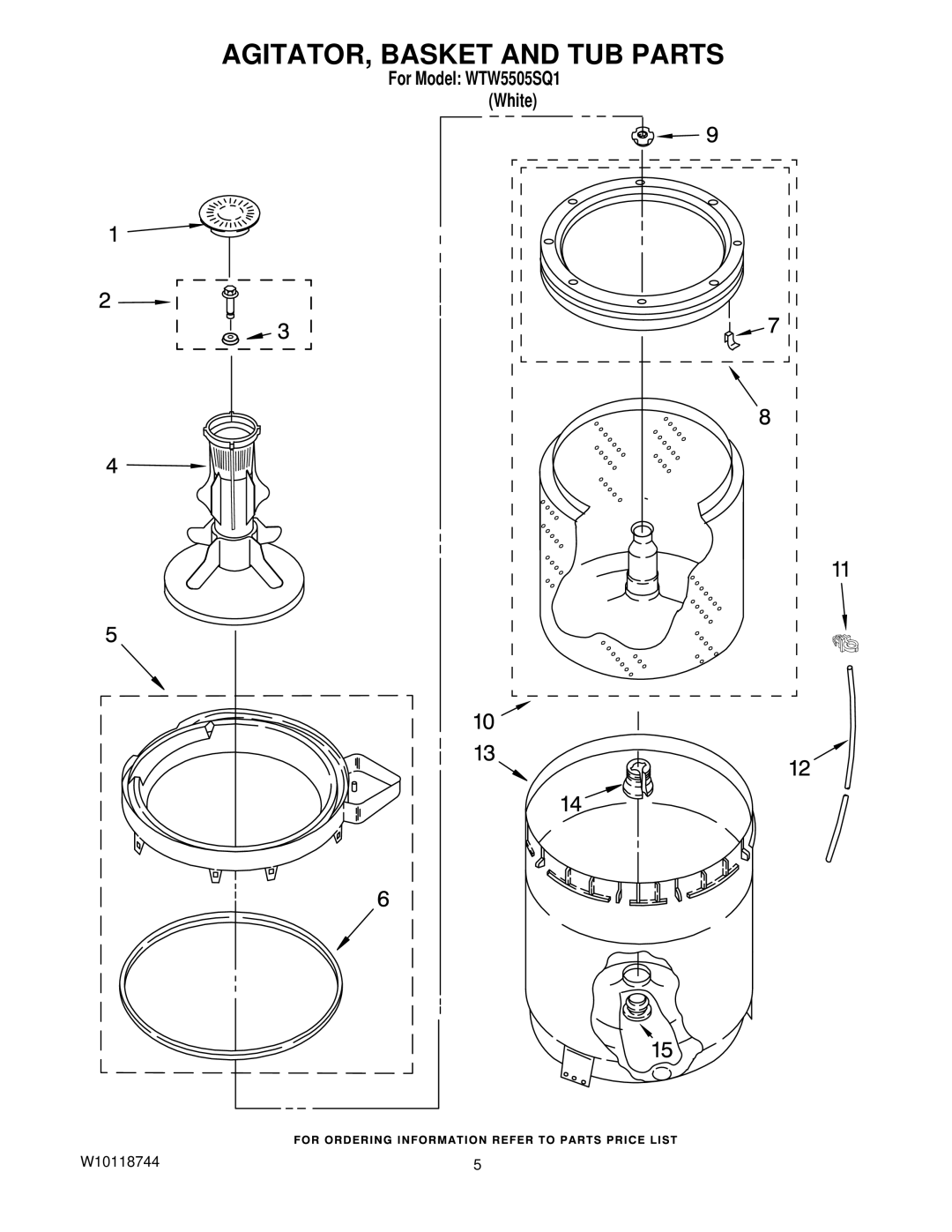 Whirlpool WTW5505SQ1 manual AGITATOR, Basket and TUB Parts 