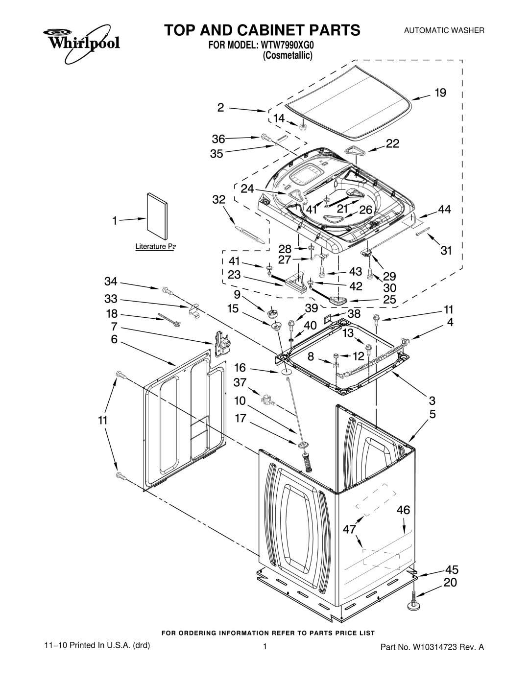 Whirlpool WTW7990XG0 manual TOP and Cabinet Parts 