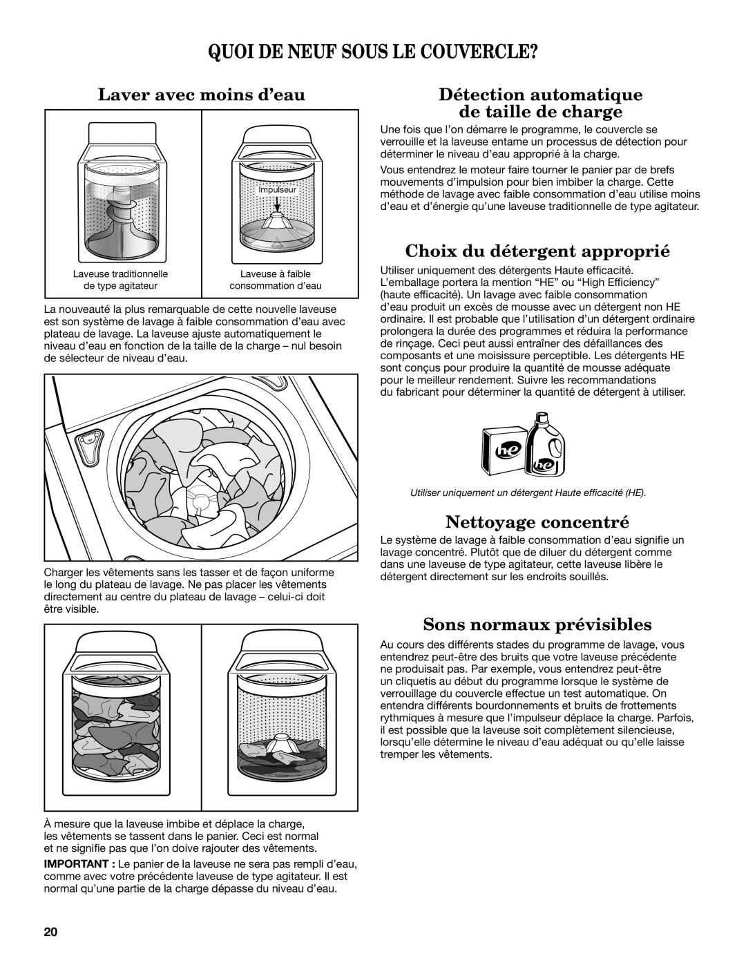 Whirlpool WTW8100BW warranty Quoi DE Neuf Sous LE COUVERCLE?, Choix du détergent approprié 