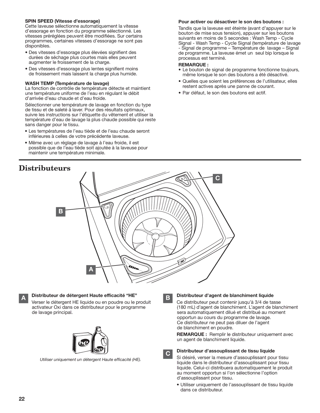 Whirlpool WTW8100BW warranty Spin Speed Vitesse d’essorage, Wash Temp Température de lavage 