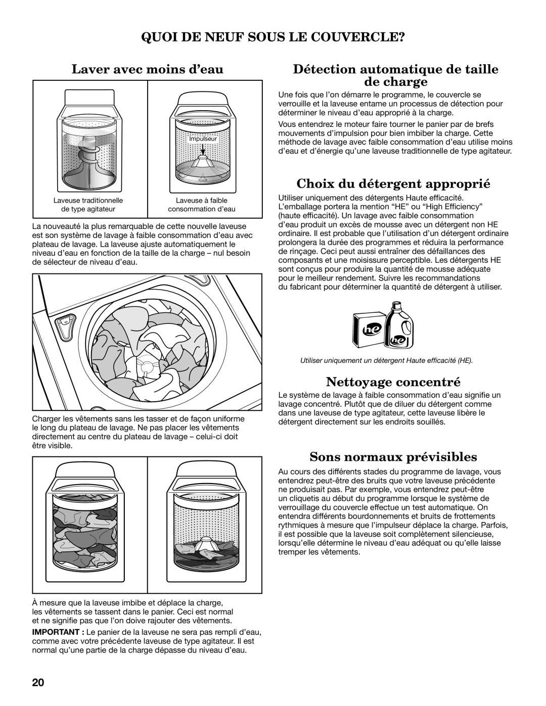 Whirlpool WTW8200YW warranty Quoi DE Neuf Sous LE COUVERCLE?, Choix du détergent approprié 