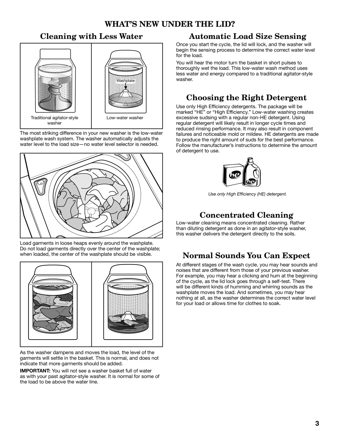 Whirlpool WTW8200YW warranty WHAT’S NEW Under the LID?, Cleaning with Less Water Automatic Load Size Sensing 