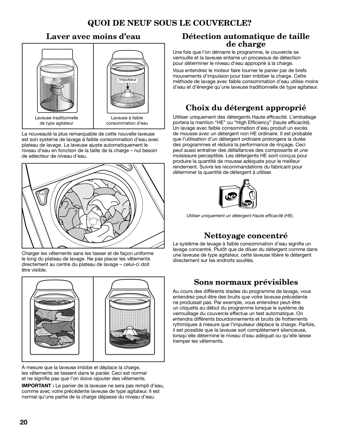 Whirlpool WTW8800YC, WTW8800YW warranty Quoi DE Neuf Sous LE COUVERCLE?, Choix du détergent approprié 