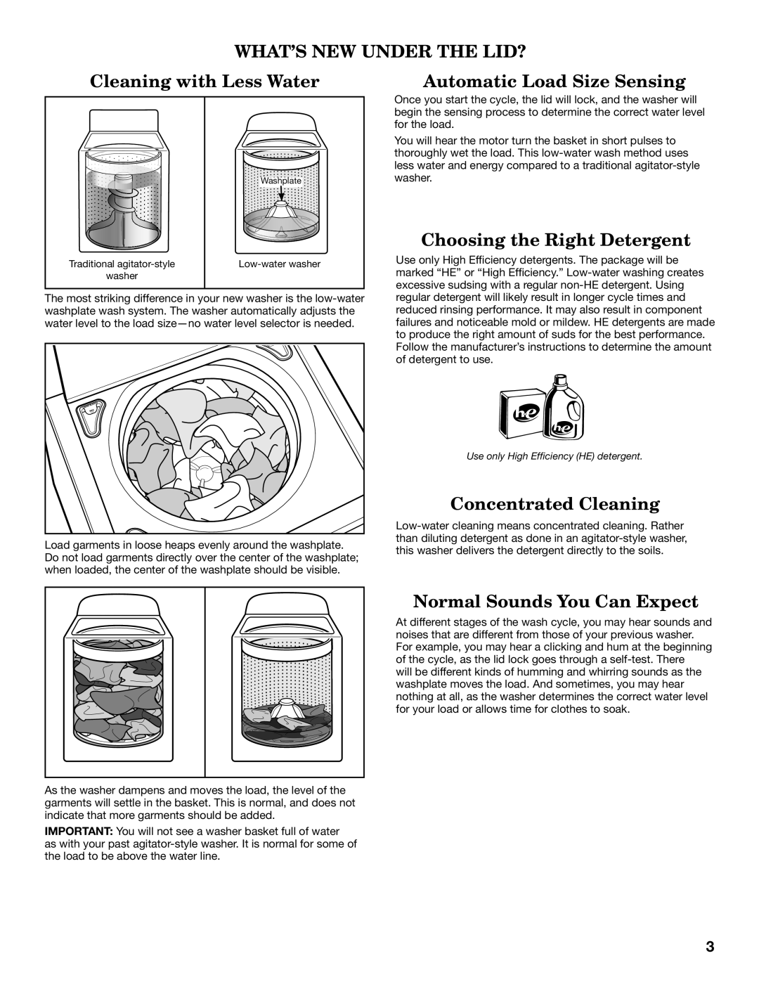 Whirlpool WTW8800YW, WTW8800YC warranty WHAT’S NEW Under the LID?, Cleaning with Less Water Automatic Load Size Sensing 