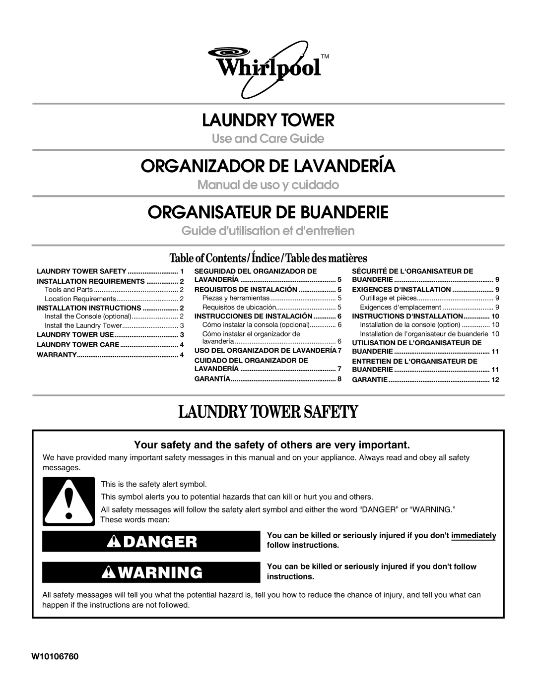 Whirlpool WVP8600S installation instructions W10106760 