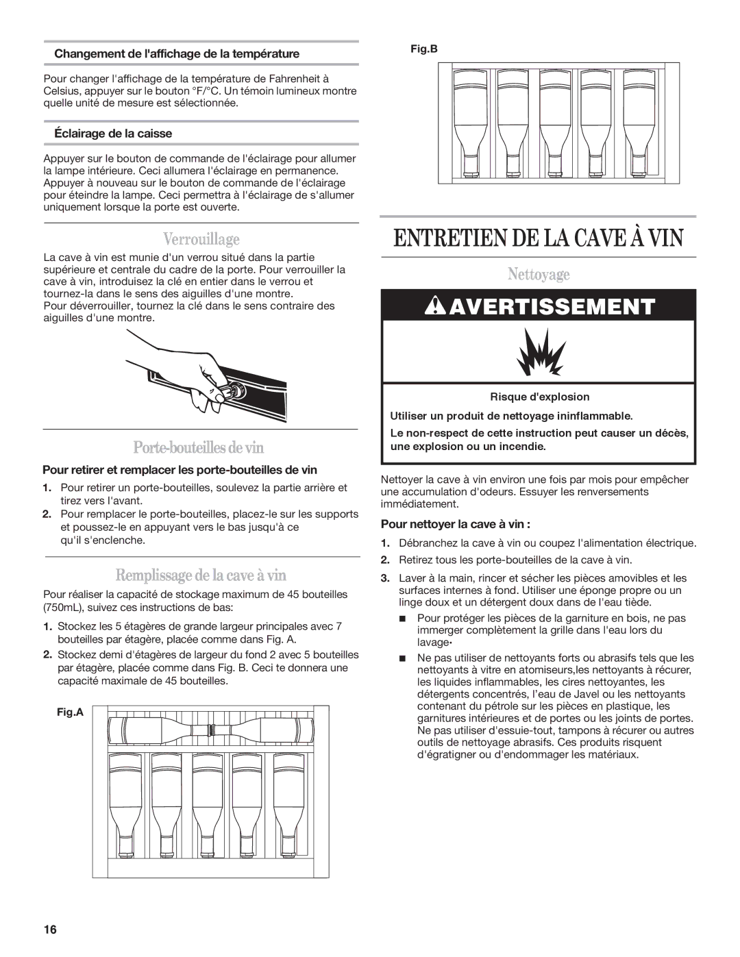 Whirlpool WWC4589BLS manual Verrouillage, Nettoyage 