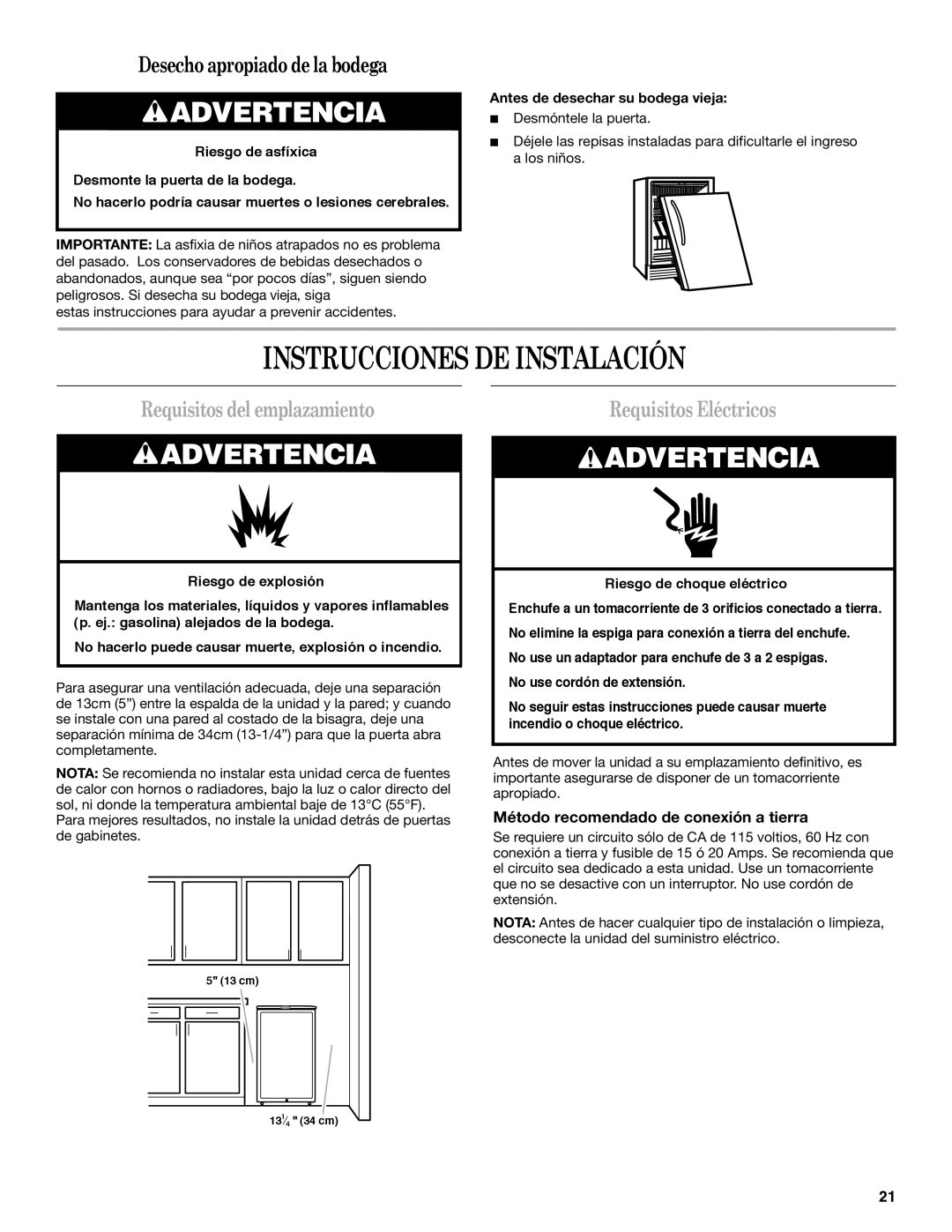 Whirlpool WWC4589BLS manual Instrucciones DE Instalación, Requisitos del emplazamiento, Requisitos Eléctricos 