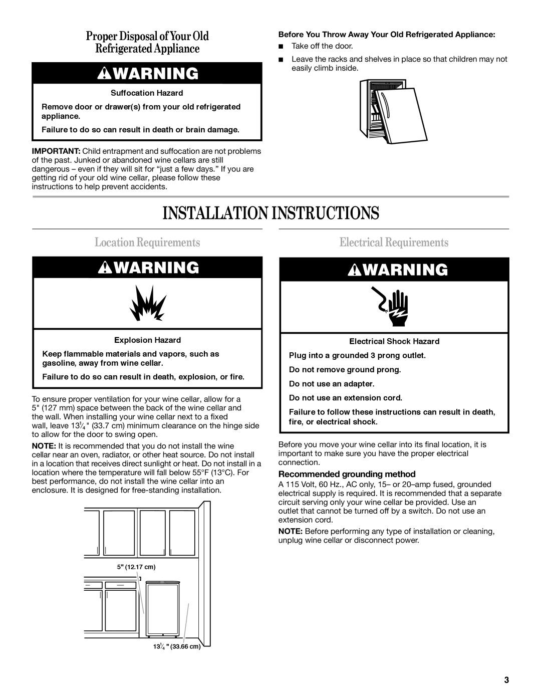 Whirlpool WWC4589BLS Installation Instructions, LocationRequirements, ElectricalRequirements, Recommended grounding method 