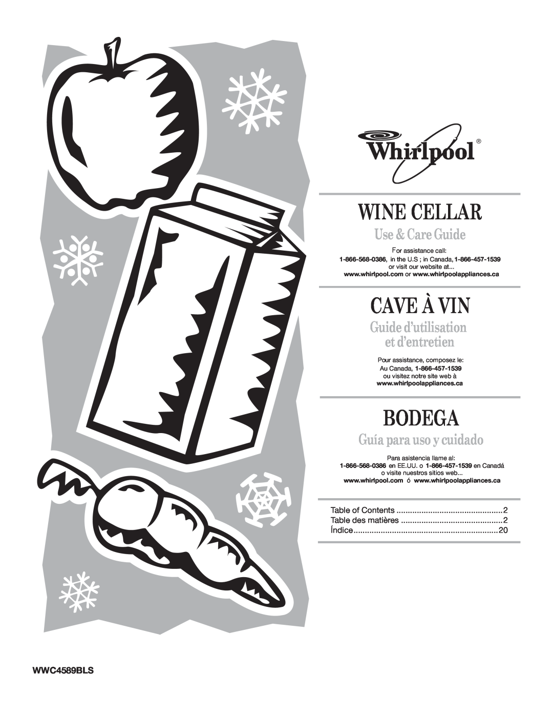 Whirlpool WWC4589BLS manual Bodega, Wine Cellar, Cave À Vin, Use&CareGuide, Guided’utilisation, et d’entretien 