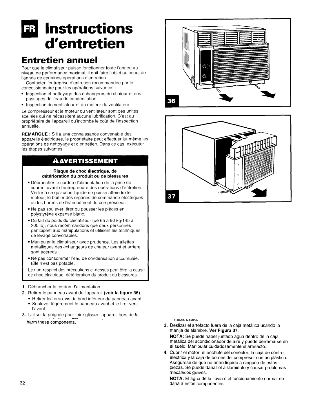 Whirlpool X18004D00 manual Instructions d’entretien, Entretien annuel 