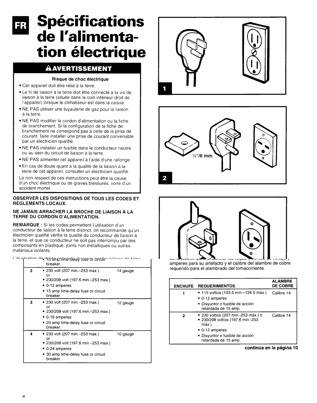 Whirlpool X18004D00 manual Spkif ications de I’alimenta- tion klectriaue, Suite B la 