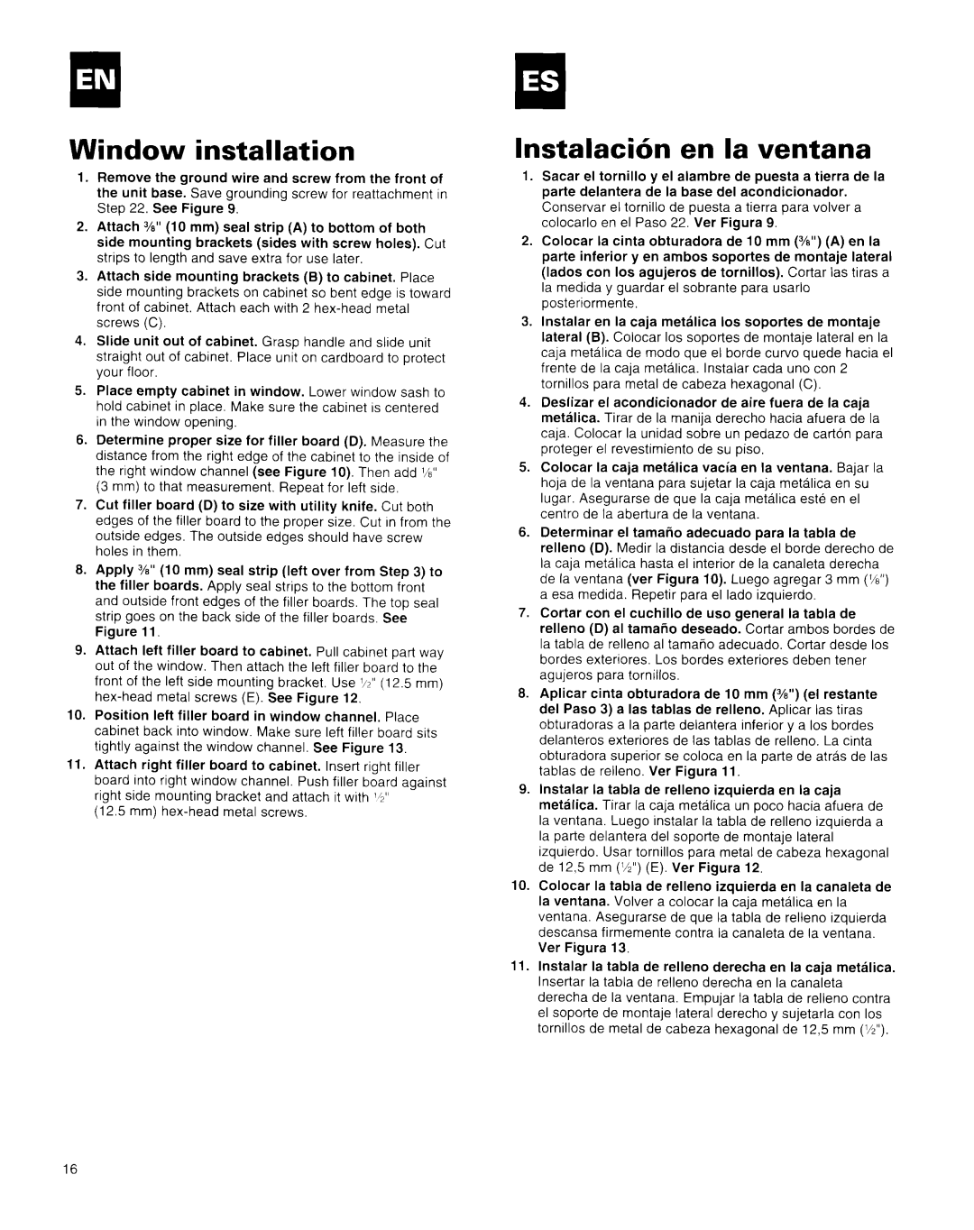 Whirlpool X18004D00 manual Window installation, Instalacibn en la ventana 