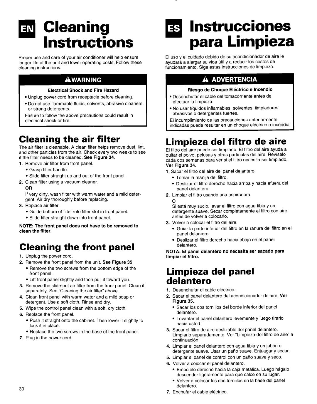Whirlpool X18004D00 manual Cleaning Instructions, q lnstrucciones para Limpieza, Cleaning the air filter 