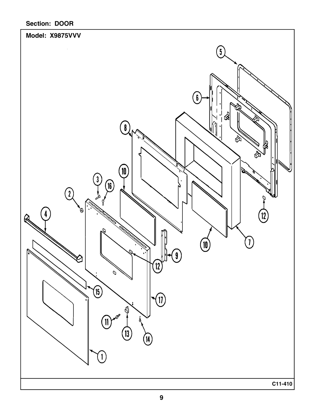 Whirlpool X9875VVV manual Section Door Model 