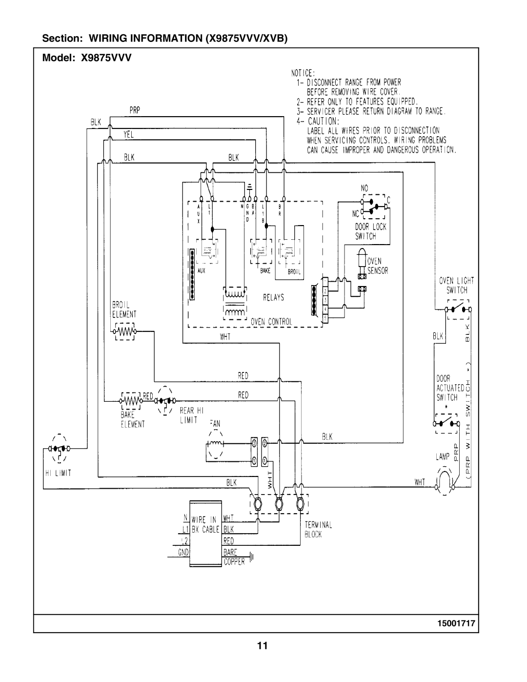 Whirlpool manual Section Wiring Information X9875VVV/XVB Model 