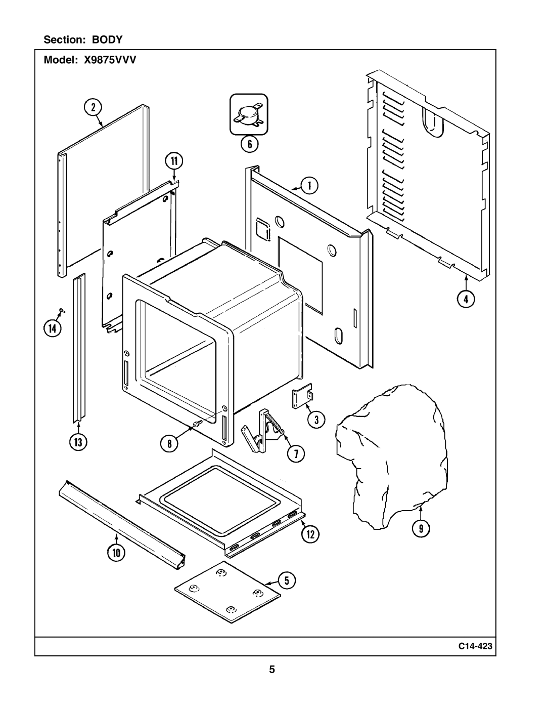 Whirlpool X9875VVV manual Section Body Model 