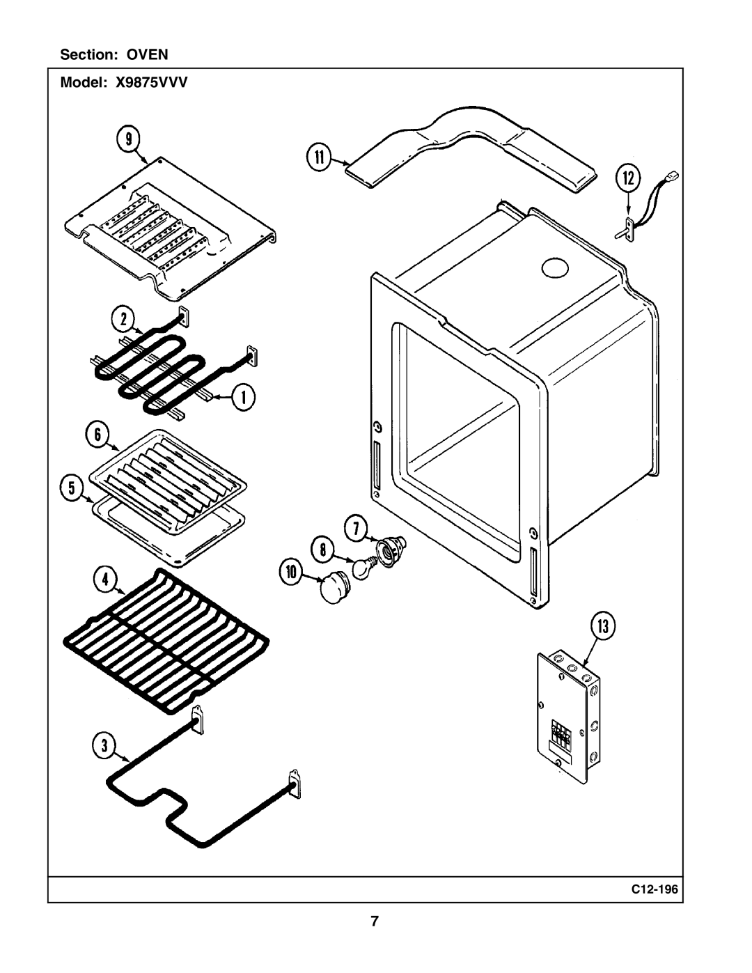 Whirlpool X9875VVV manual Section Oven Model 