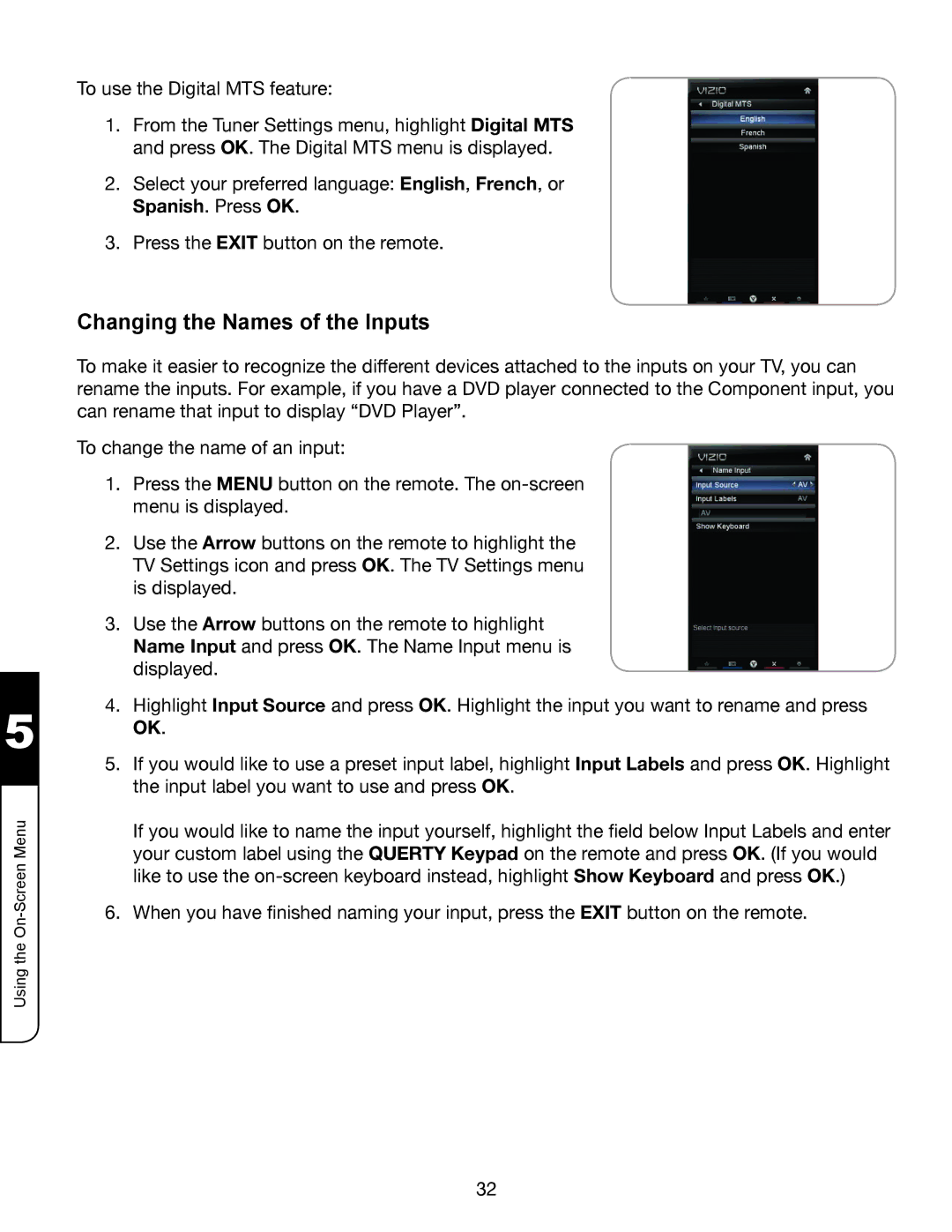 Whirlpool XVT3D424SV manual Changing the Names of the Inputs 