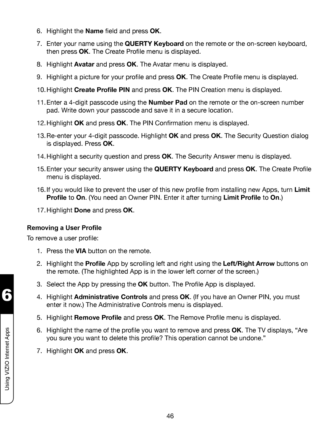 Whirlpool XVT3D424SV manual Removing a User Profile 